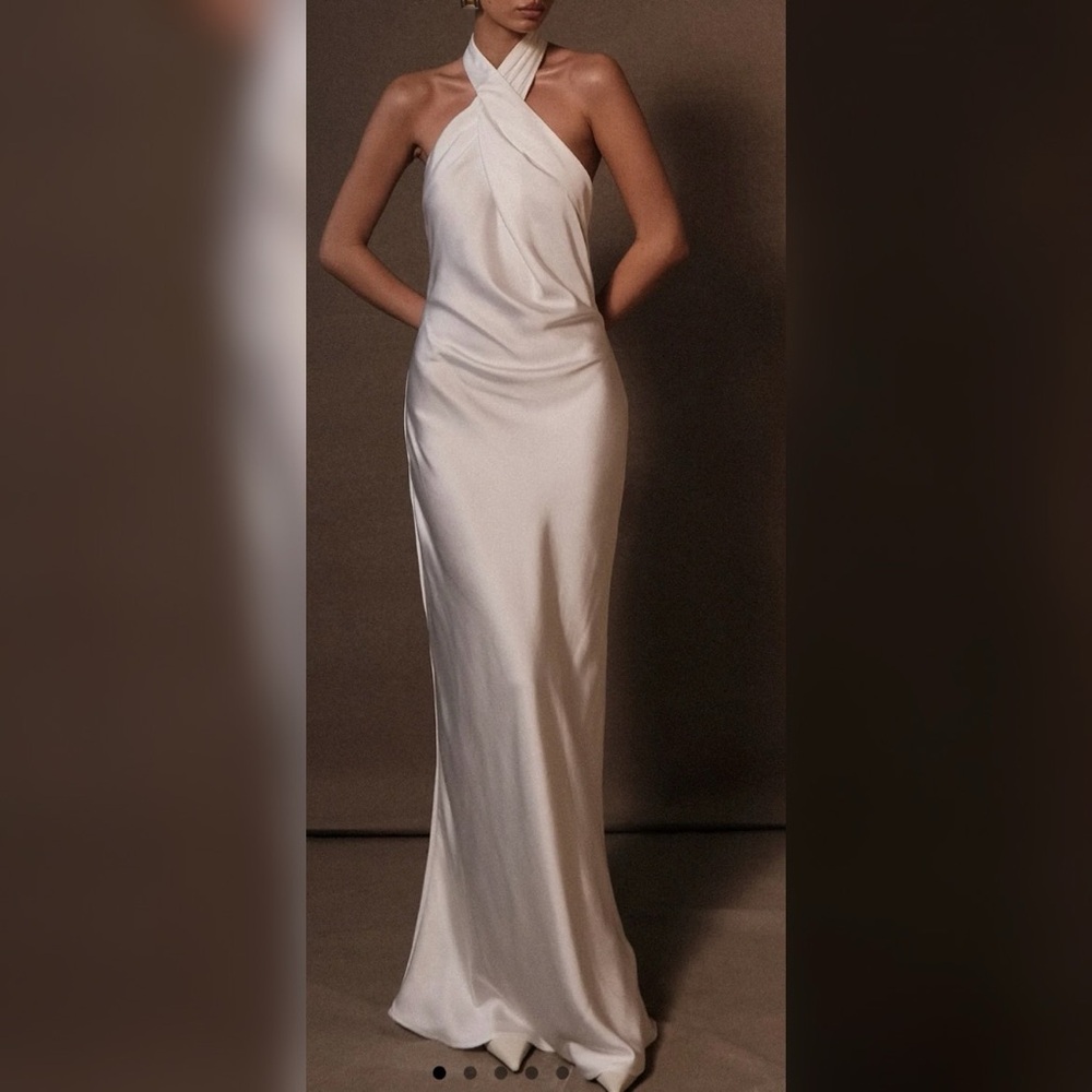 Meshki Laura White Halter Maxi Dress